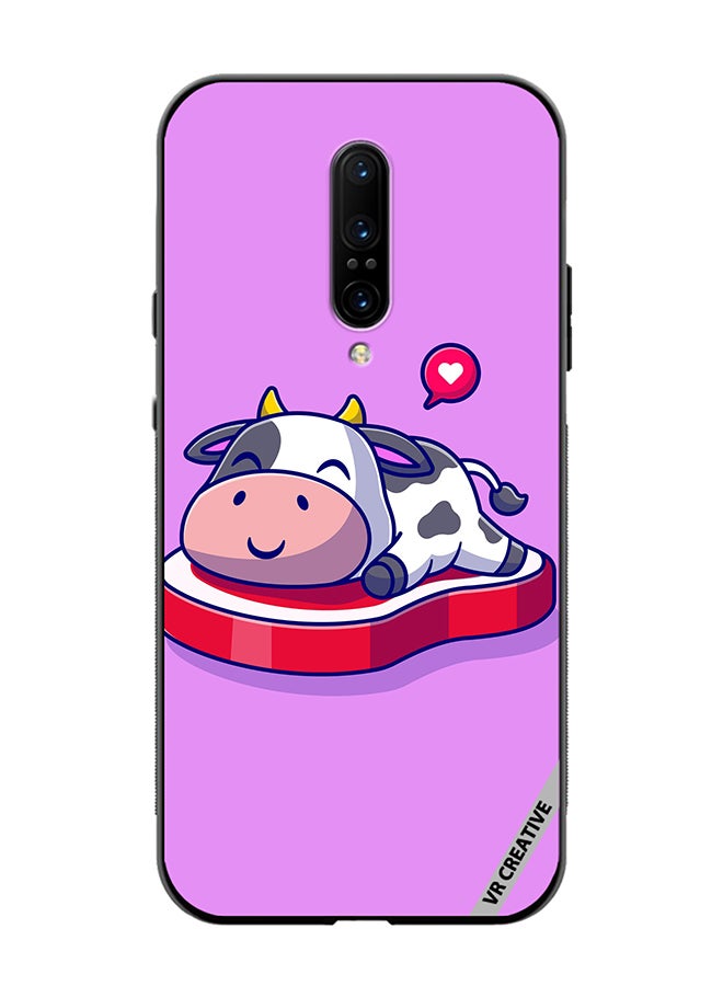 VR CREATIVE Protective Case Cover For OnePlus 7 Pro Cute Cow Sleeping On Beef Steak Cartoon Design Multicolour - Image 1