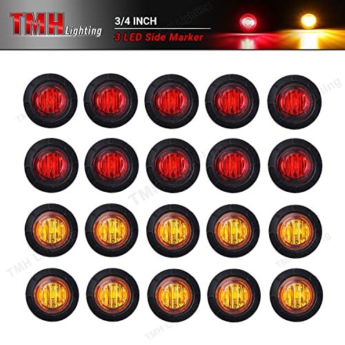 TMH 3/4 Inch Mount 10 pcs Amber + 10 pcs Red LED Clearance Bullet Side LED Marker Lights for Trailer Truck RV Car Bus Van (Pack of 20) - Image 2