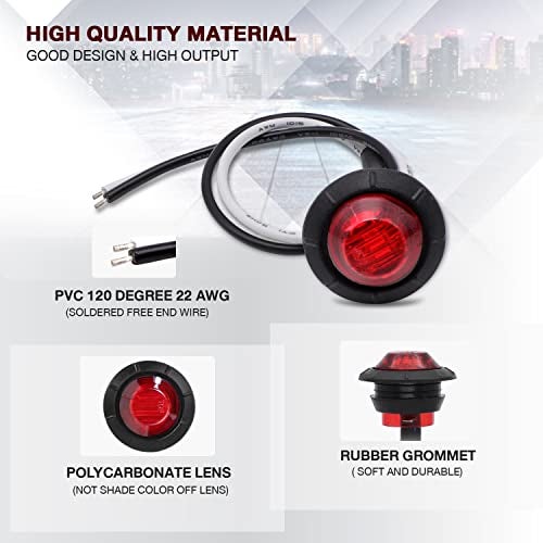 TMH 3/4 Inch Mount 10 pcs Amber + 10 pcs Red LED Clearance Bullet Side LED Marker Lights for Trailer Truck RV Car Bus Van (Pack of 20) - Image 3