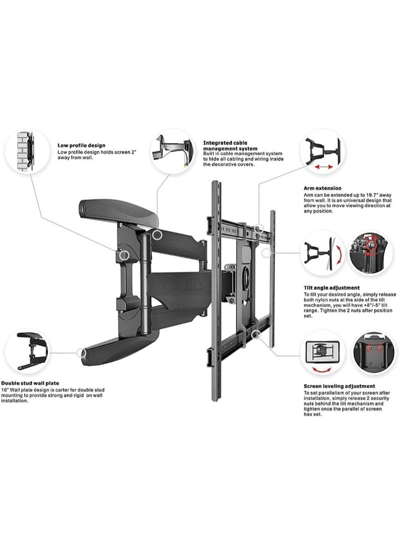 Wall-mounted mobile TV bracket for 55-85 inch screens - Black, heavy-duty with adjustable arm, original materials - Image 3