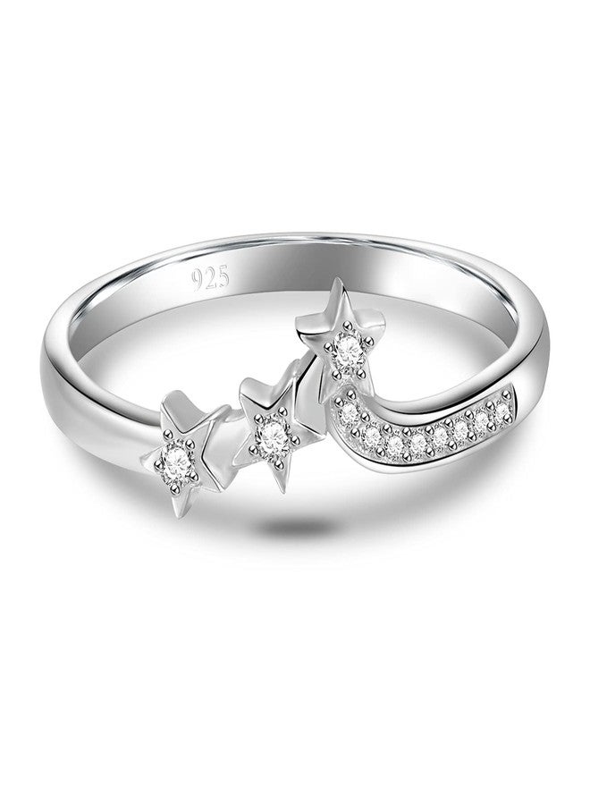 BORUO خاتم بوريو من الفضة الإسترلينية 925، تصميم Chevron Wave مع ثلاثة نجوم من زركونيا مكعبة CZ، خاتم زفاف مريح بحجم 10 - Image 2