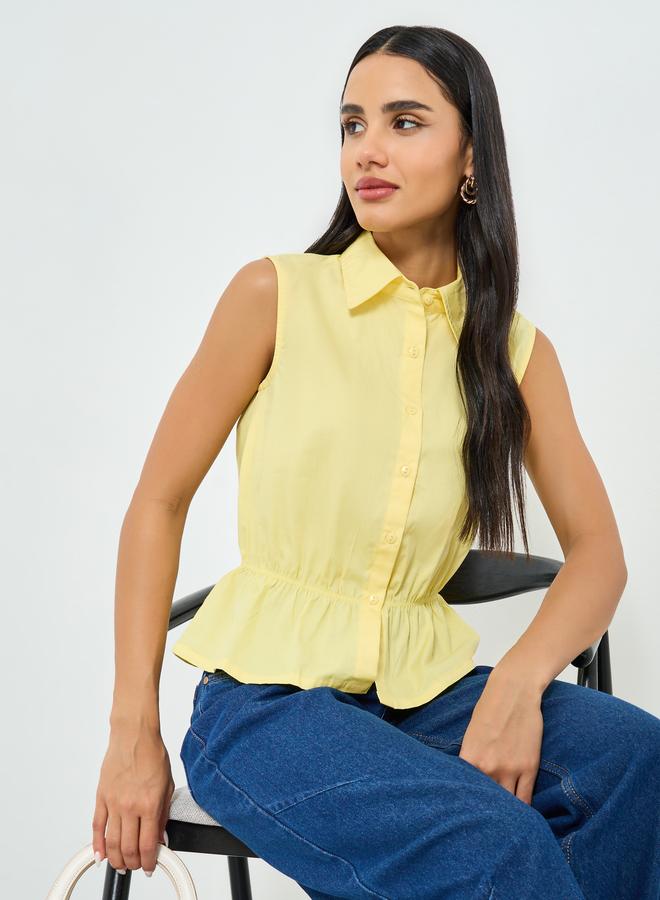 Styli Yellow Sleeveless Peplum Cotton Shirt - Image 5