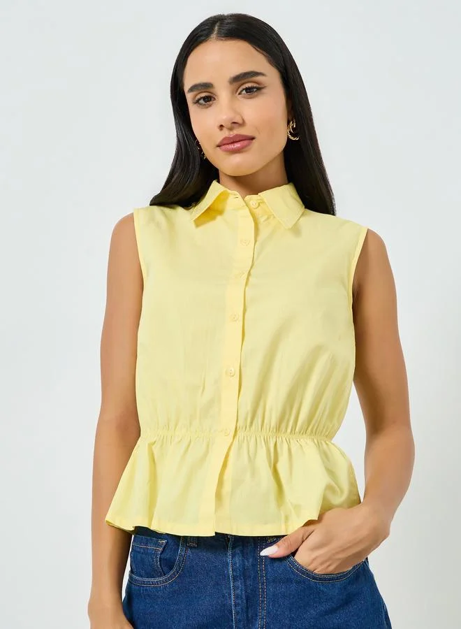 Styli Yellow Sleeveless Peplum Cotton Shirt