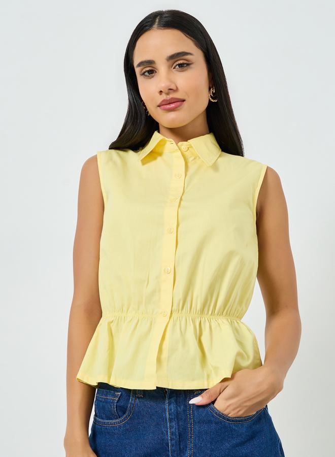 Styli Yellow Sleeveless Peplum Cotton Shirt - Image 1