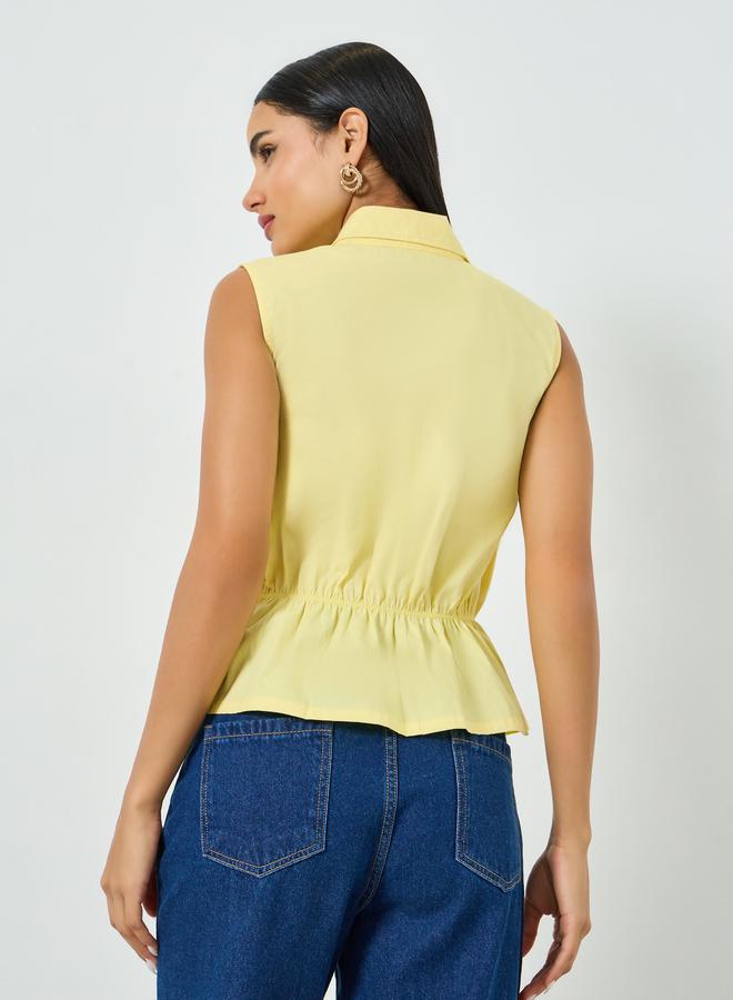 Styli Yellow Sleeveless Peplum Cotton Shirt - Image 4