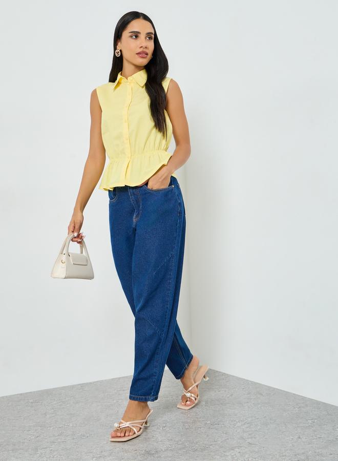 Styli Yellow Sleeveless Peplum Cotton Shirt - Image 2