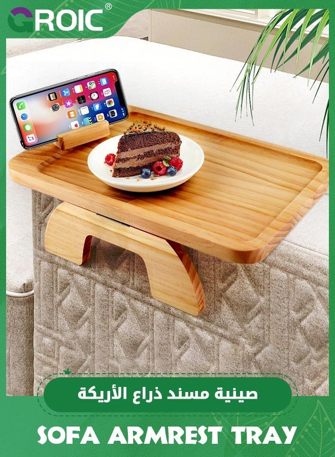 GROIC Sofa Armrest Tray, Couch Arm Tray Table Clip on Side for Wide Couch,Foldable with 360° Phone Holder,Couch Eating/Drinks/Snacks/Remote/Control - Image 1