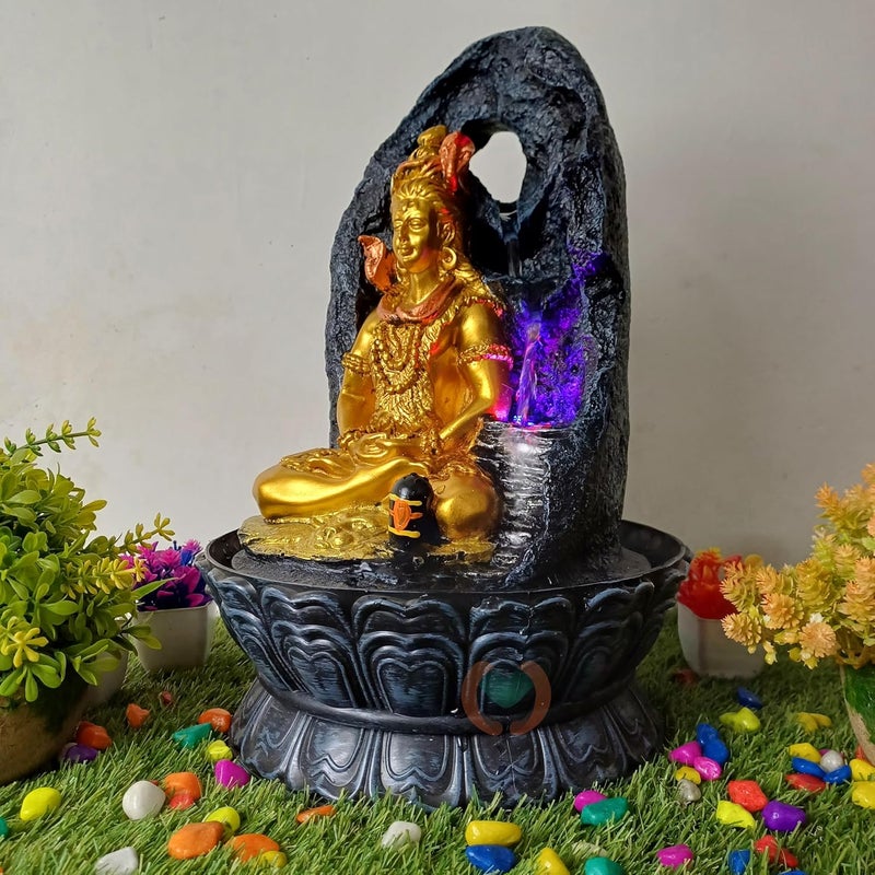 MERUPAM Merupam Shiva with Shivlinga Tabletop Water Fountain for Home Decor Multicolor LED Light Meditation Relaxing Indoor Decoration Water Fountain M27  - Image 3