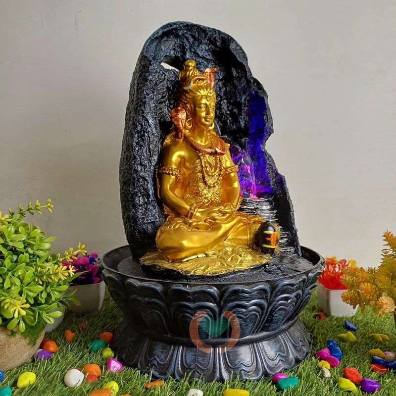 MERUPAM Merupam Shiva with Shivlinga Tabletop Water Fountain for Home Decor Multicolor LED Light Meditation Relaxing Indoor Decoration Water Fountain M27  - Image 2