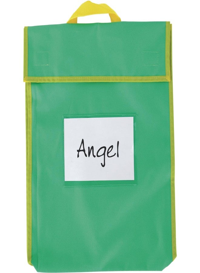 Really Good Stuff-666029 Store More Large Book Pouches - Send Home Books and Homework in Durable Fabric Book Bag - Stitched-On Handle, Clear Name Tag Pocket, Primary Colors, 12”x1”x15” (Set of 4) - Image 2
