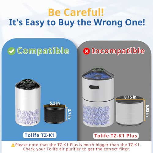LINNIW فلتر بديل TZ-K1 عبوة 2 متوافق مع جهاز تنقية الهواء ToLife TZ-K1، MK01 MK06، أجهزة تنقية الهواء FreAire KN6391 وجهاز تنقية الهواء VOOPNU DH-JH12، فلتر HEPA عالي الكفاءة 3 في 1 - Image 3