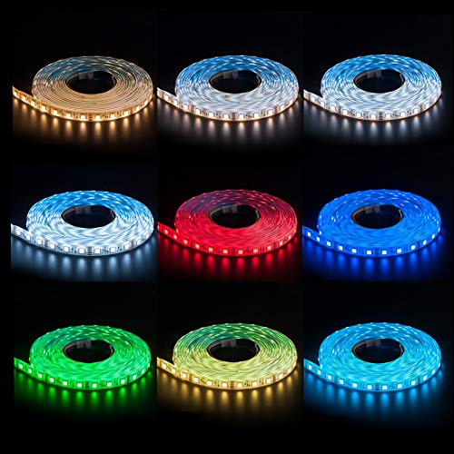 BTF-LIGHTING RGBCCT 5 Colors in 1 LED 5050SMD RGBWW RGB+Dimmable Tunable Color Temperature 2700K-6500K 16.4ft 60LEDs/m 300LEDs DC12V Multi-Colored Tape Lights IP65 White PCB(No Adapter or Controller) - Image 5