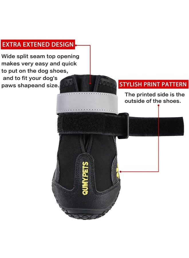 QUMY Dog Boots Waterproof Shoes For Large Dogs With Reflective Velcro Rugged Anti-Slip Sole Black 4PCS (Size 6: 2.9x2.5 Inch) - Image 4