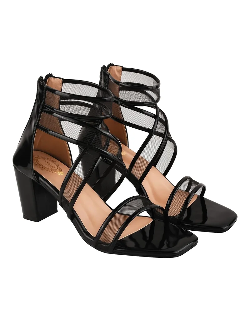 Shoetopia Shoetopia Patent  Cross Strap  Block Heeled Sandals For Women & Girls