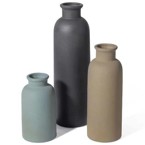 GUKJOB Small Ceramic Vase Set of 3, Boho Modern Flower Vase Room Decor, Farmhouse Decor, Vases for Your Kitchen, Bathroom, Bedroom, Living Room, Office&Shelf Centerpiece Table Decorations Multicolor - Image 1