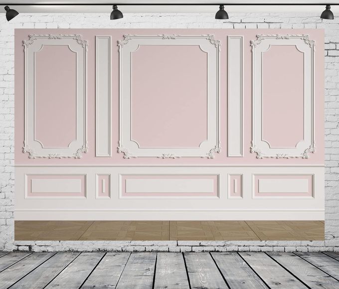 BELECO 7X5Ft Fabric Vintage Room Backdrop Classic Interior Pink White Wall Background European Frame Castle House Empty Living Room Wallpaper Birthday Wedding Party Decor Kids Adults Photo Props - Image 2