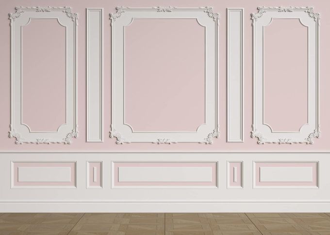BELECO 7X5Ft Fabric Vintage Room Backdrop Classic Interior Pink White Wall Background European Frame Castle House Empty Living Room Wallpaper Birthday Wedding Party Decor Kids Adults Photo Props - Image 1