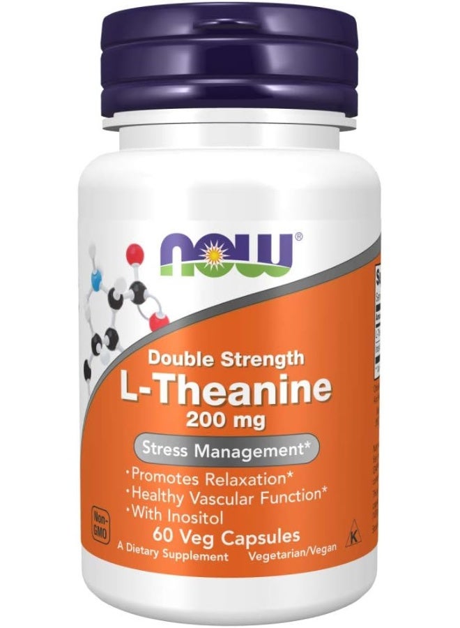 NOW Supplements, L-Theanine 200 mg with Inositol, Stress Management, 60 Veg Capsules - Image 1