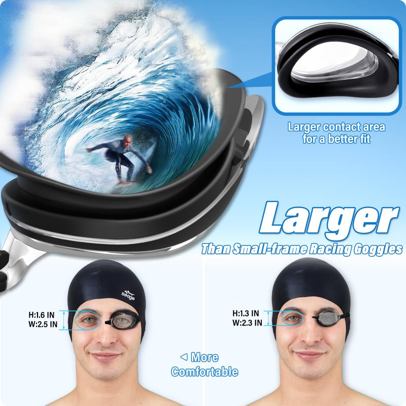 Seago Swimming Goggles 2 Pack Anti Fog Goggles Swimming UV Protection Fit for Adult Men Women Youth Junior, No Leaking Soft Silicone Seal Flat Lens Clear Vision, 3 Sizes of Nose Bridge - Image 5