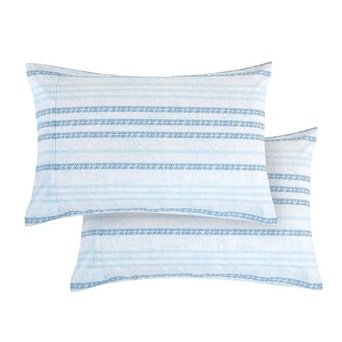 Elegant Comfort Ultra Soft Set of 2 Striped Print Pillowcases - 1500 Premium Hotel Quality Microfiber, Soft and Smooth Envelope Closure 2-Piece Pillow Covers - Standard/Queen, Traci Aqua