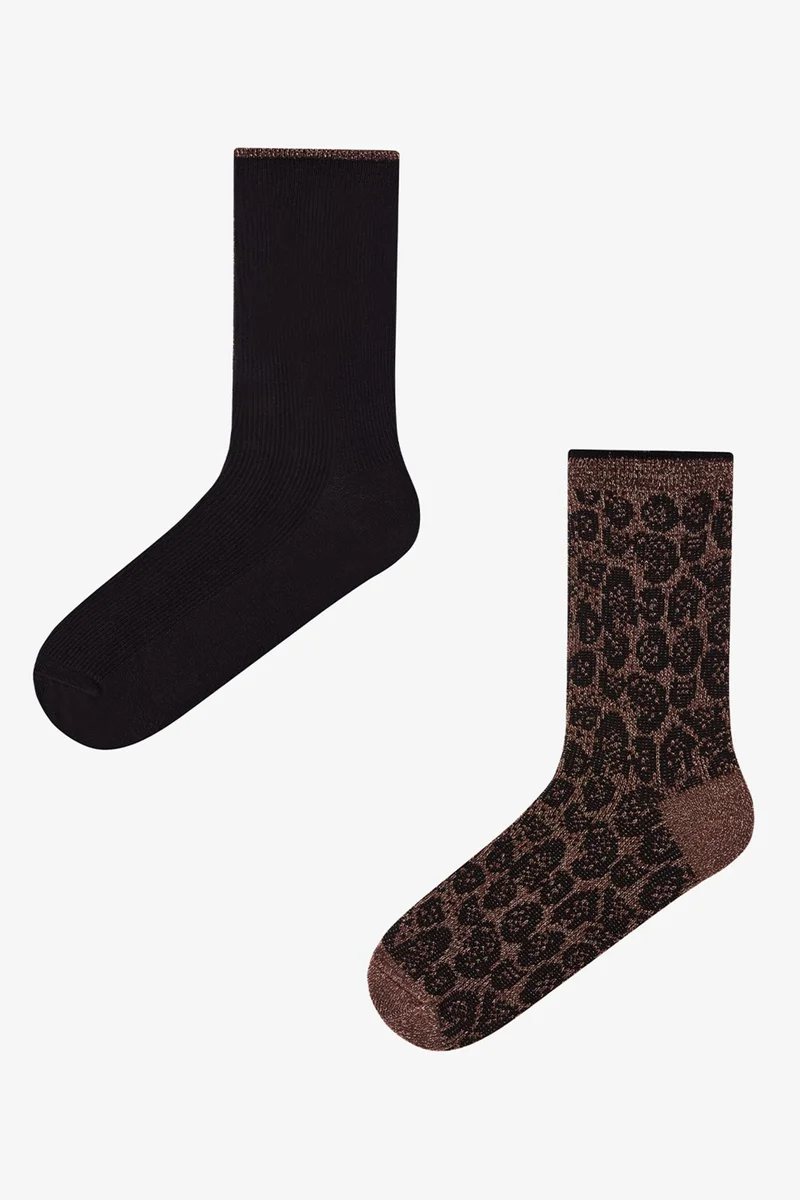 بنتي PENTI Shiny Leopard Cotton Lurex Pair Crew Socks