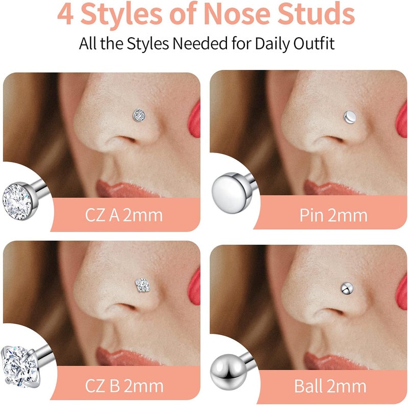Lucktree Store Surgical Steel Nose Piercing Jewelry - 20G & 18G Nose Rings & Studs, Hoops 8mm-12mm, CZ Diamond 1.5mm-3mm, L-Shaped & Hoop Styles for Women & Men - Image 5