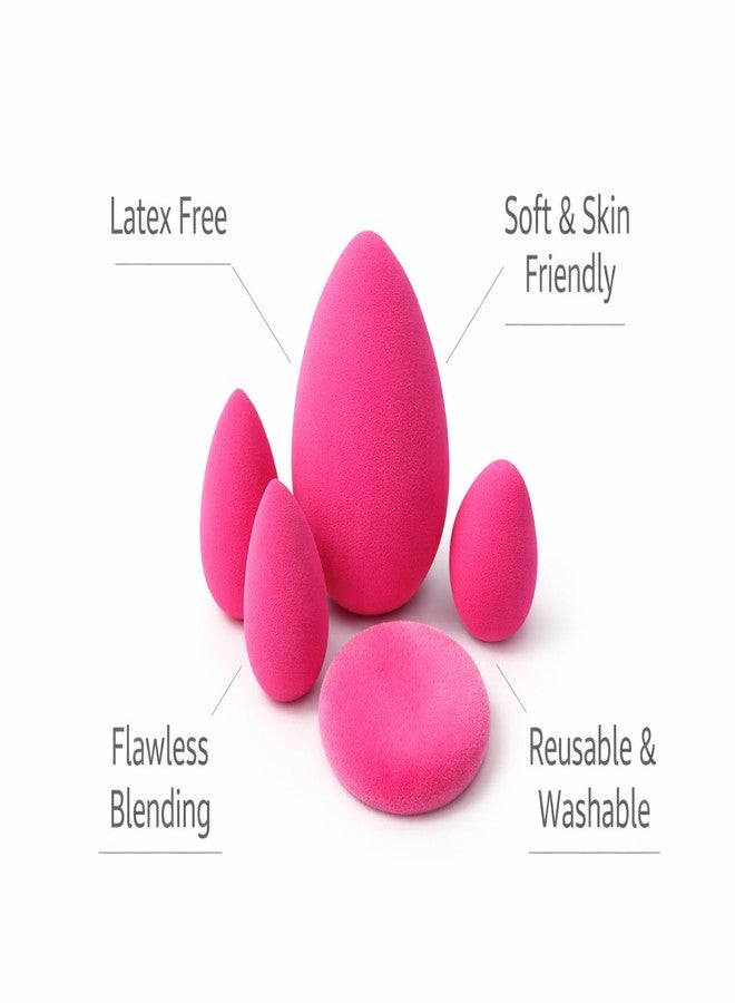 Teraabliss Makeup Blender Sponge Set with Cute Reusable Pouch - Soft Beauty Blending Sponges for Foundation, Concealer & Powder - Multi Shape Cosmetic Puff for Flawless Finish (dark pink) - Image 2