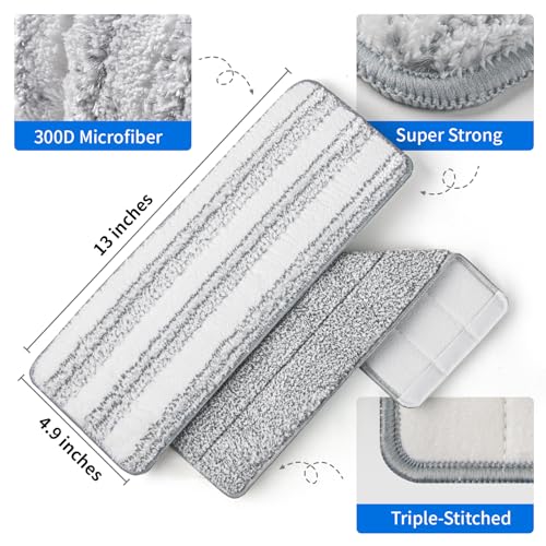 Oshang Flat Mop Head Refill, 13" X 4.9" Flat Mop Pads, Microfiber Mop Pads Flat Mop Replacement Heads (White and Grey) - Image 3