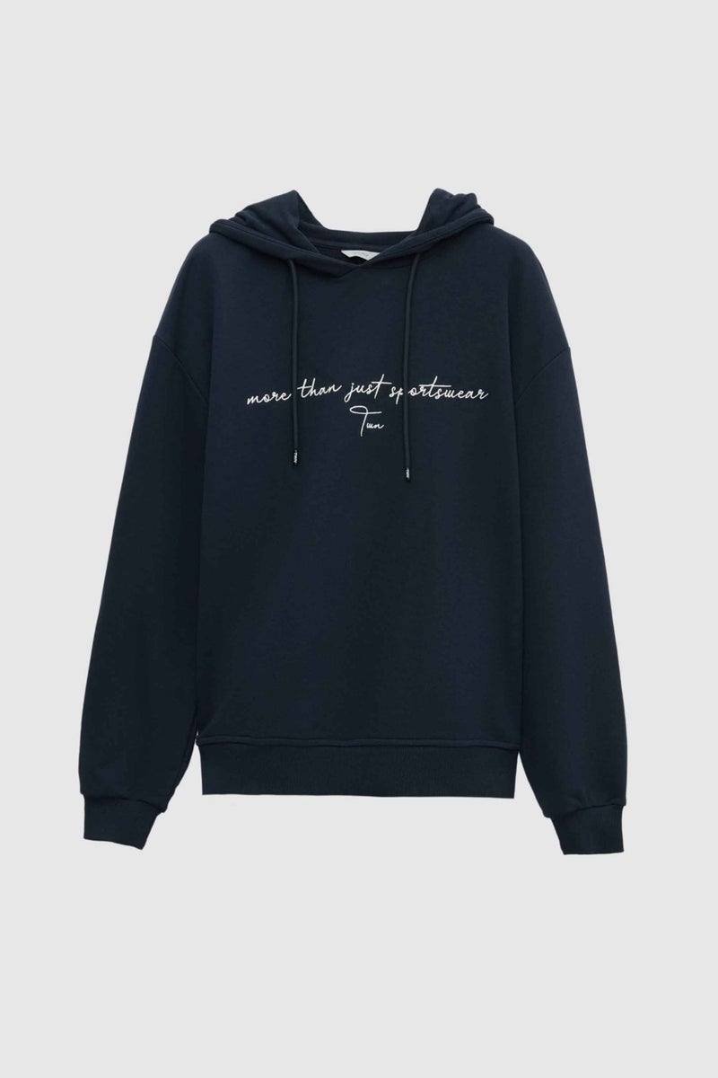 twn Relaxed Fit Navy Blue Embroidered 3 Thread Hooded Sweatshirt - Image 5
