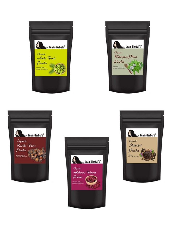 Laam Amla Reetha Shikakai Bhringraj & Hibiscus Powder ; Results In One Wash ; Long Strong & Black Hair Naturally (5X250 G) - Image 1