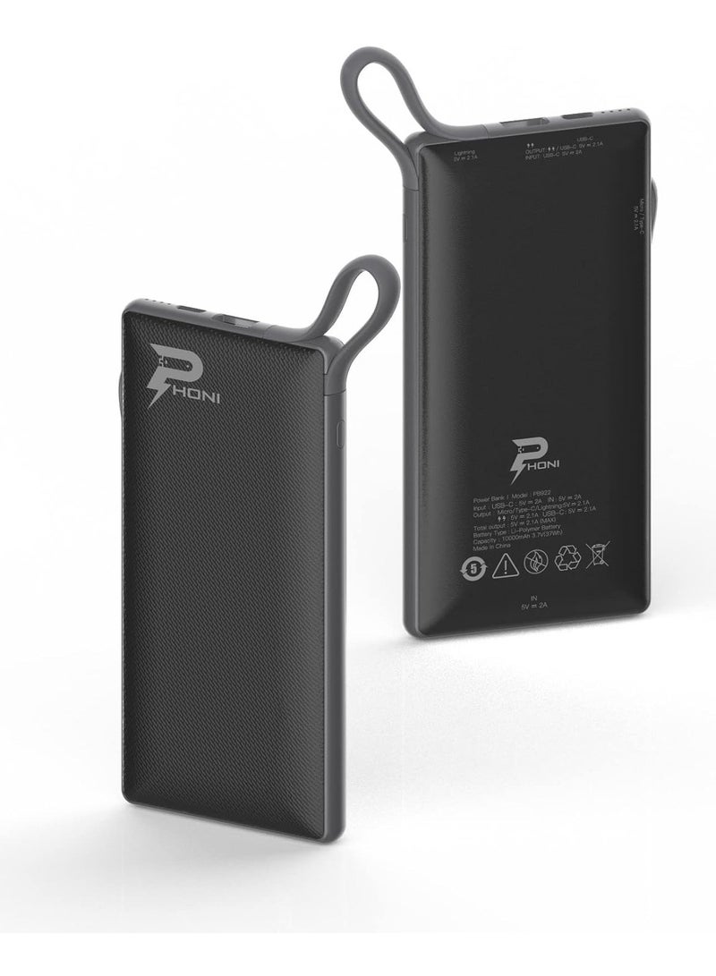 Phoni Power Bank Charger Station 6in1 Portable Battery Pack Built In Cable Compatible with Lightning USB-C Micro USB Fast Charging - Image 3