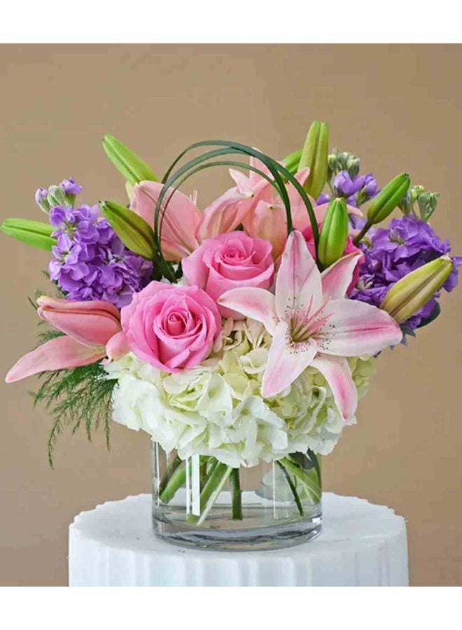 Carmel Flowers Pink And White Floral Design In Glass Vase
