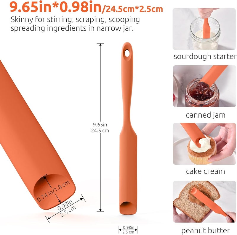 UTaste Silicone Jar Spatula for Sourdough Starter: Long Skinny Food-Grade Jam Spreader, Sturdy Stirring Stick Bowl Scraper with Flexible Spoon Tip, Mixing Icing Tool, Peanut Butter Knife (Orange) - Image 2