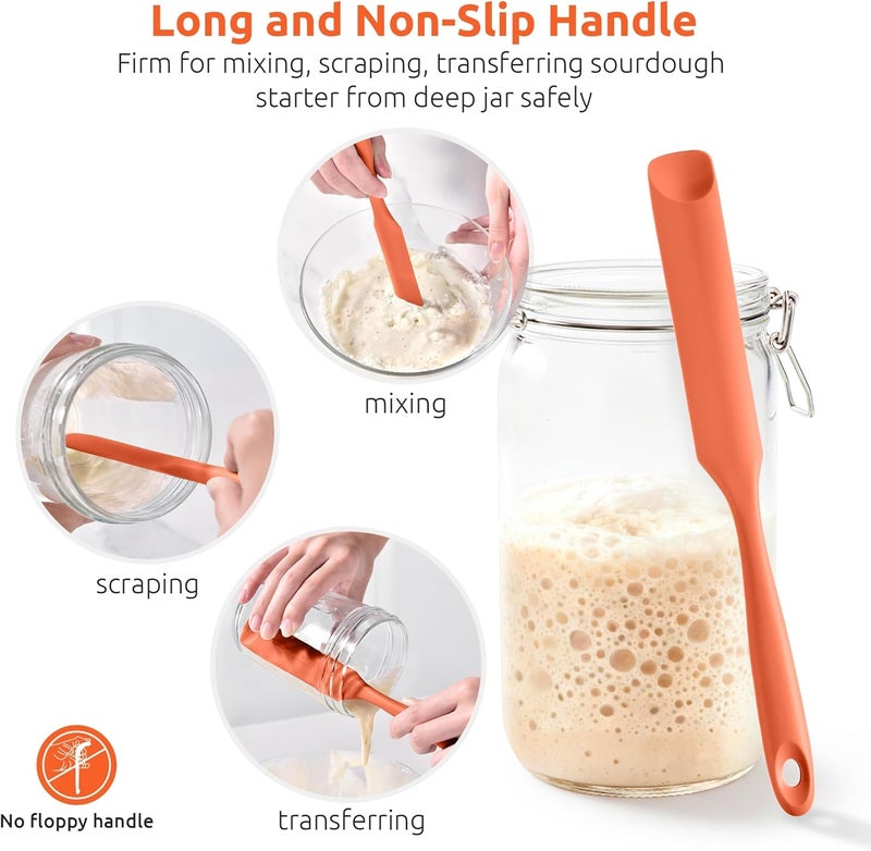UTaste Silicone Jar Spatula for Sourdough Starter: Long Skinny Food-Grade Jam Spreader, Sturdy Stirring Stick Bowl Scraper with Flexible Spoon Tip, Mixing Icing Tool, Peanut Butter Knife (Orange) - Image 3
