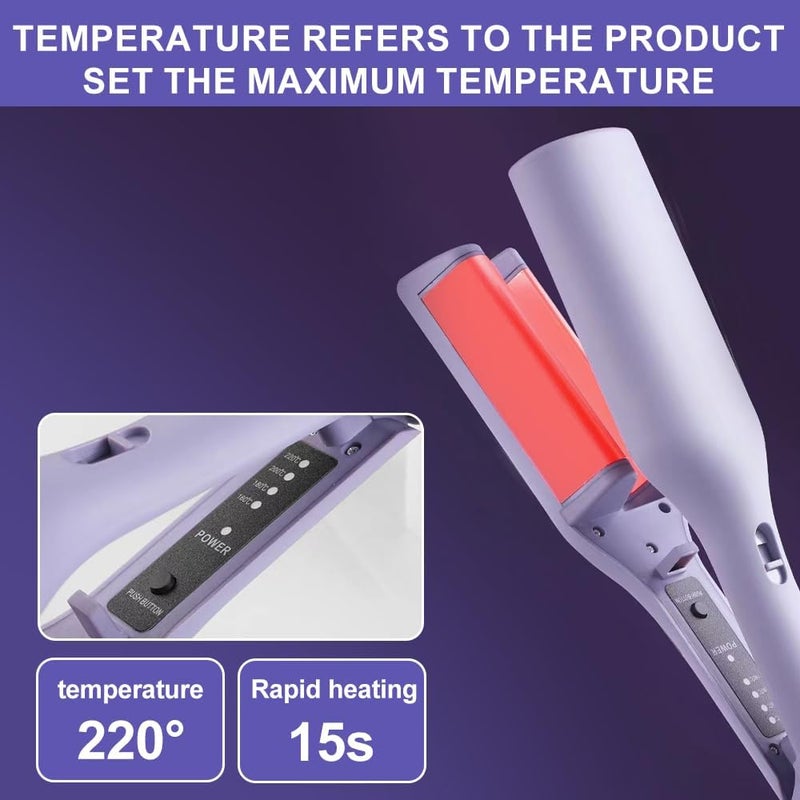 Orlenic French Egg Roll Curling Iron 32mm Big Wave Hair Waver, Ceramic Coated V-Shaped Hair Curler Wand for Water Ripple Waves, Adjustable Temperature 160-220°C, Anti-Frizz Hair Styling Tool, Purple - Image 3