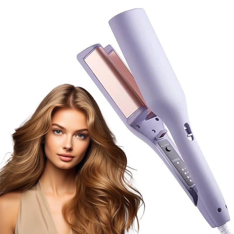 Orlenic French Egg Roll Curling Iron 32mm Big Wave Hair Waver, Ceramic Coated V-Shaped Hair Curler Wand for Water Ripple Waves, Adjustable Temperature 160-220°C, Anti-Frizz Hair Styling Tool, Purple - Image 1