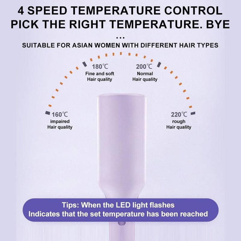 Orlenic French Egg Roll Curling Iron 32mm Big Wave Hair Waver, Ceramic Coated V-Shaped Hair Curler Wand for Water Ripple Waves, Adjustable Temperature 160-220°C, Anti-Frizz Hair Styling Tool, Purple - Image 4