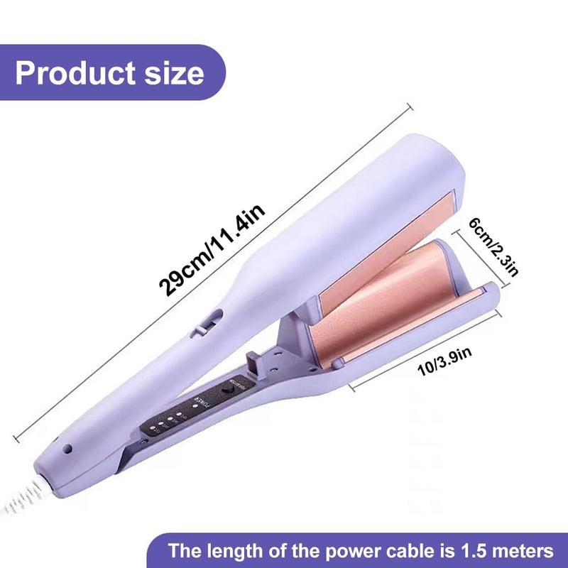 Orlenic French Egg Roll Curling Iron 32mm Big Wave Hair Waver, Ceramic Coated V-Shaped Hair Curler Wand for Water Ripple Waves, Adjustable Temperature 160-220°C, Anti-Frizz Hair Styling Tool, Purple - Image 2