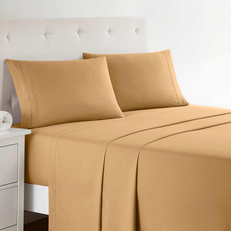 Clara Clark Bed Sheets, Premier 1800 Series 4 Piece Bed Sheet Set, Deep Pocket, Wrinkle, Fade, Stain Resistant, Luxury Soft Bedding Sheets & Pillowcases, Twin, Camel Gold - Image 1