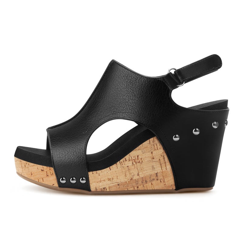 PARTY Womens Wedge Sandals With Strap for Dressy Ladies Sandals Casual 3 Inch Wedge Black 8.5 - Image 1