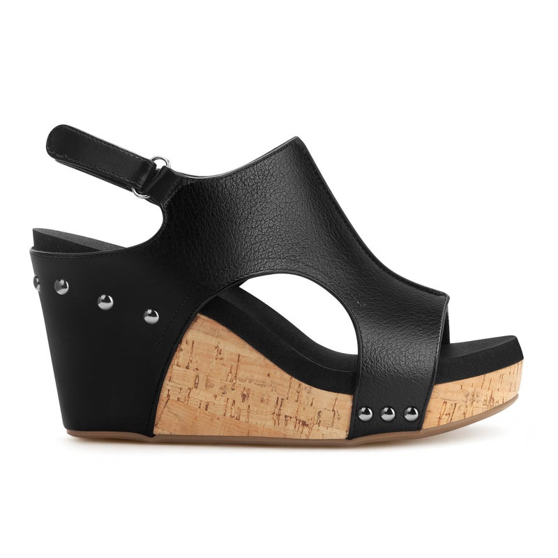 PARTY Womens Wedge Sandals With Strap for Dressy Ladies Sandals Casual 3 Inch Wedge Black 8.5 - Image 4