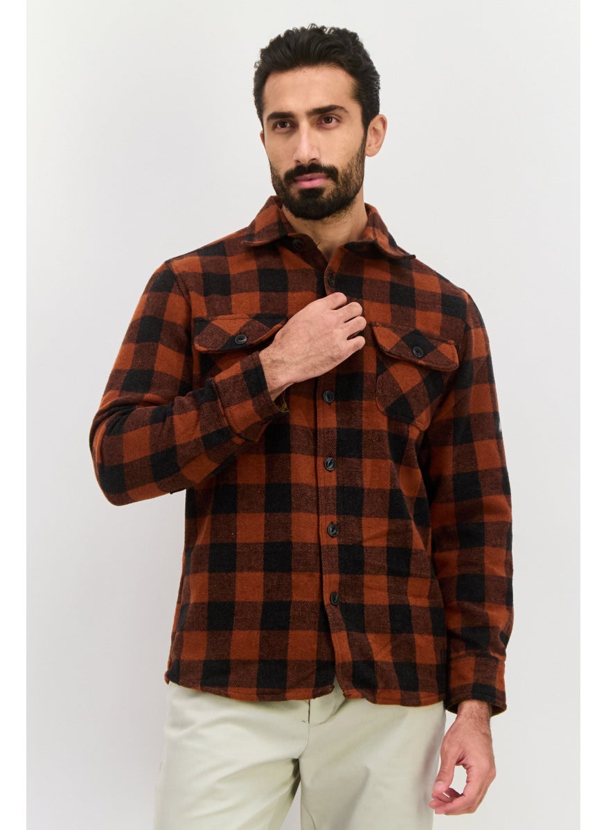 Jachs New York Men Checkered Jacket Shirt, Maroon  - Image 1