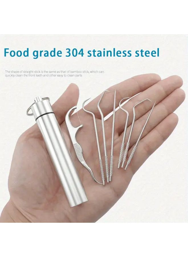 Portable Dental Care Kit for Home Travel and Outdoor Use Teeth Cleaning Set with Reusable Toothpicks Floss Picks One Set 7 Pieces - Image 1