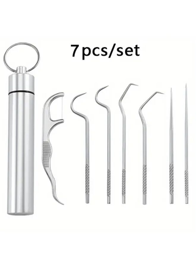 Portable Dental Care Kit for Home Travel and Outdoor Use Teeth Cleaning Set with Reusable Toothpicks Floss Picks One Set 7 Pieces - Image 2