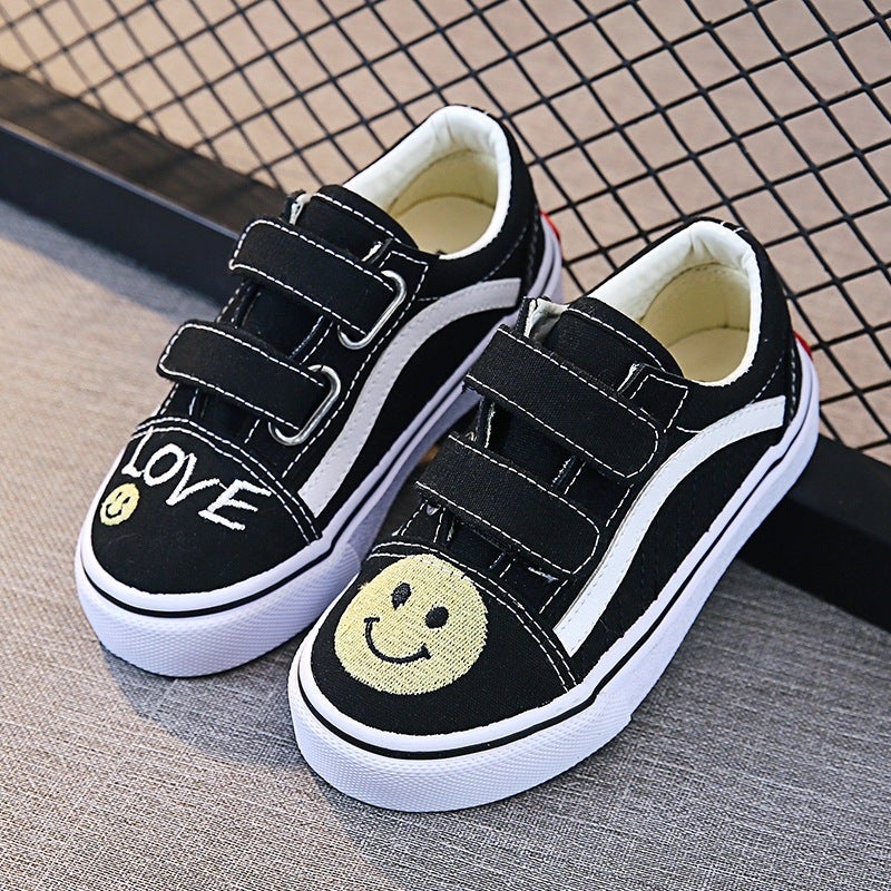 2025 Spring Baby Children''s Soft Sole Cartoon Smiley Face Shoes for Boys and Girls Breathable Canvas Sneakers Breathable and Comfortable - Image 1