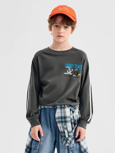 Balabala Boy Kids Round v-neck long-sleeved T-shirt