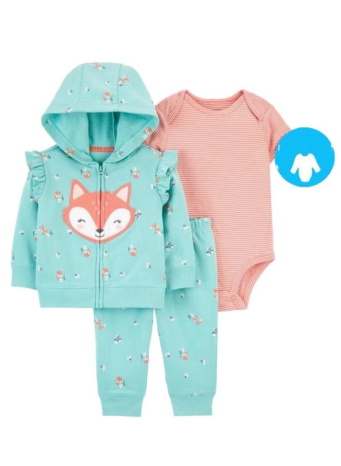 RedMapleTEK Boys And Girls Baby Sweatshirt Jacket Hooded Coat Long-Sleeved Jumpsuit Baby Three-Piece Set  - Image 1