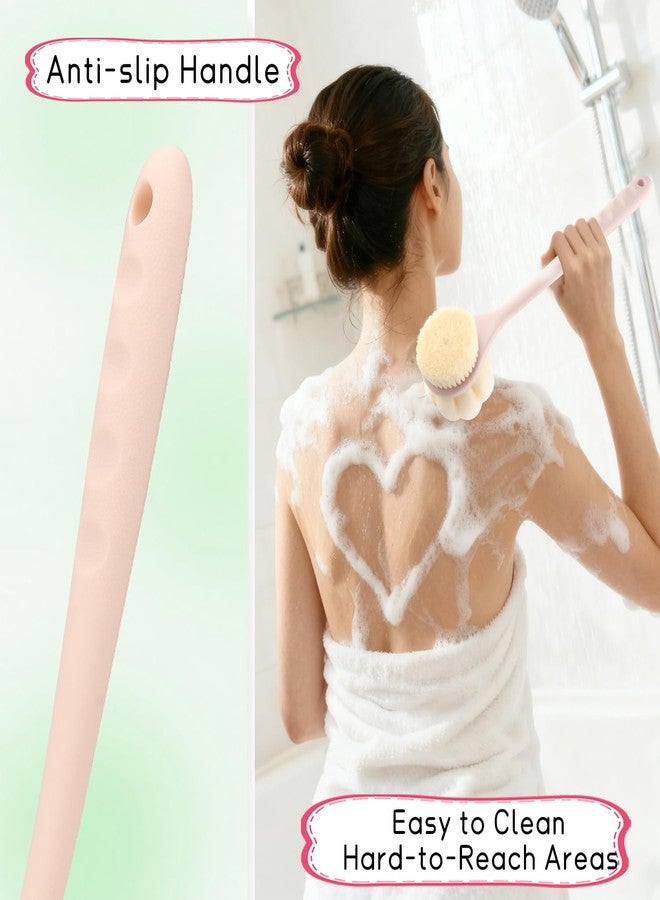 BOSMIOW 2-Pack Pink Double Sided Bath Brush with Soft Bristles and Loofah,Long Handle Back Scrubber,Exfoliating Back Shower Brush for Women and Men - Image 5