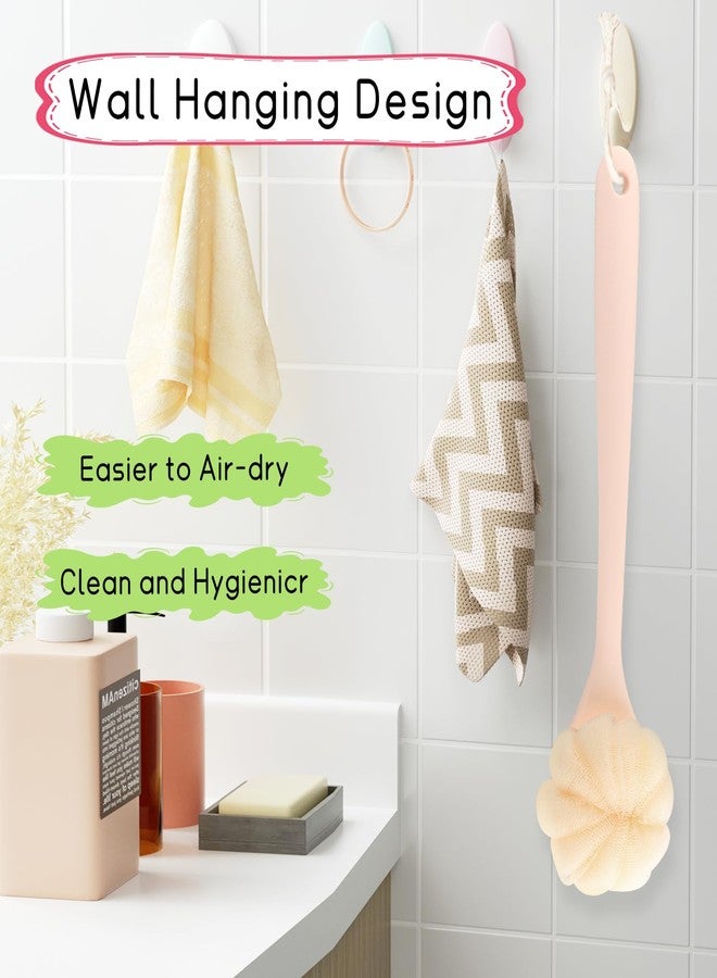 BOSMIOW 2-Pack Pink Double Sided Bath Brush with Soft Bristles and Loofah,Long Handle Back Scrubber,Exfoliating Back Shower Brush for Women and Men - Image 4