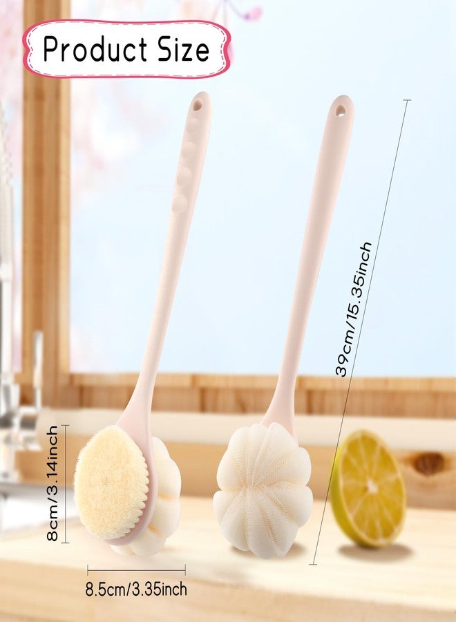 BOSMIOW 2-Pack Pink Double Sided Bath Brush with Soft Bristles and Loofah,Long Handle Back Scrubber,Exfoliating Back Shower Brush for Women and Men - Image 2